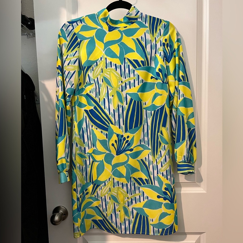 STS Mock Neck Dress Palms of Paradise Print Size 0